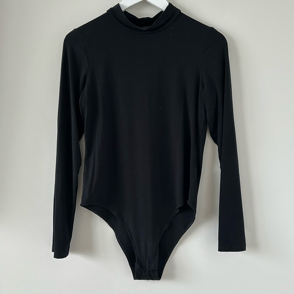 Target A New Day Mock Neck Black Bodysuit Long Sleeve Tight Top Casual Basic